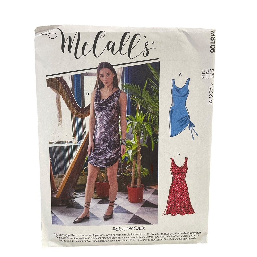 McCalls Sewing Pattern M8106 Misses XS-S-M Draped Cowl Neck Sleeveless Dress